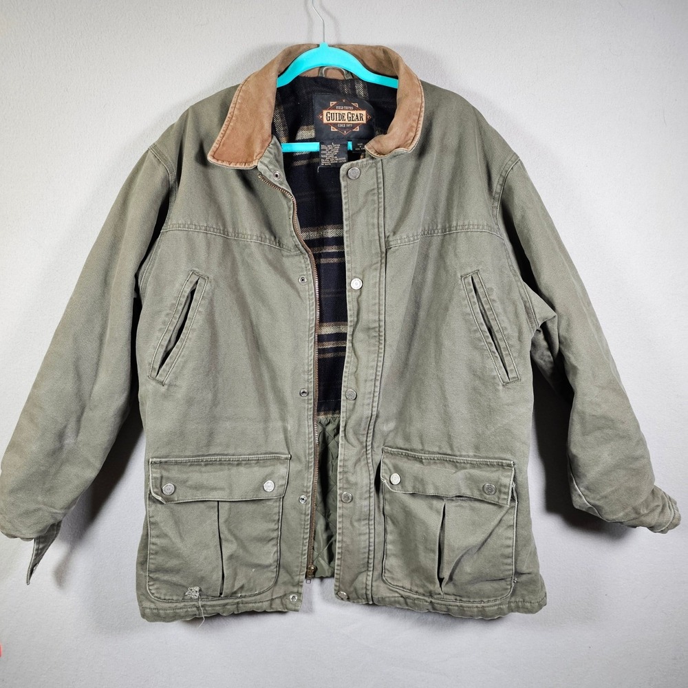 Guide Gear Mens Barn Coat Canvas Jacket Corduroy Collar Flannel Lined Large